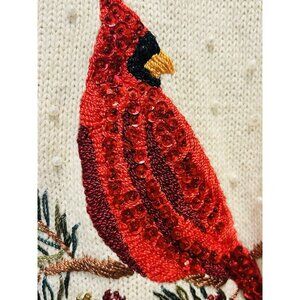 Vintage Cardinal Sweater Extra Large Beaded Sequin‎ Pearl Holiday Zipper Closure